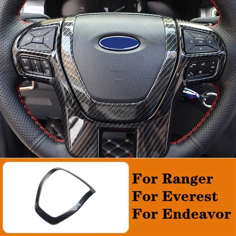 NEW-Carbon Fiber Steering Wheel Frame Decorator Horn Cover For Ford Ranger Everest Endeavour 2015-2021 Accessories