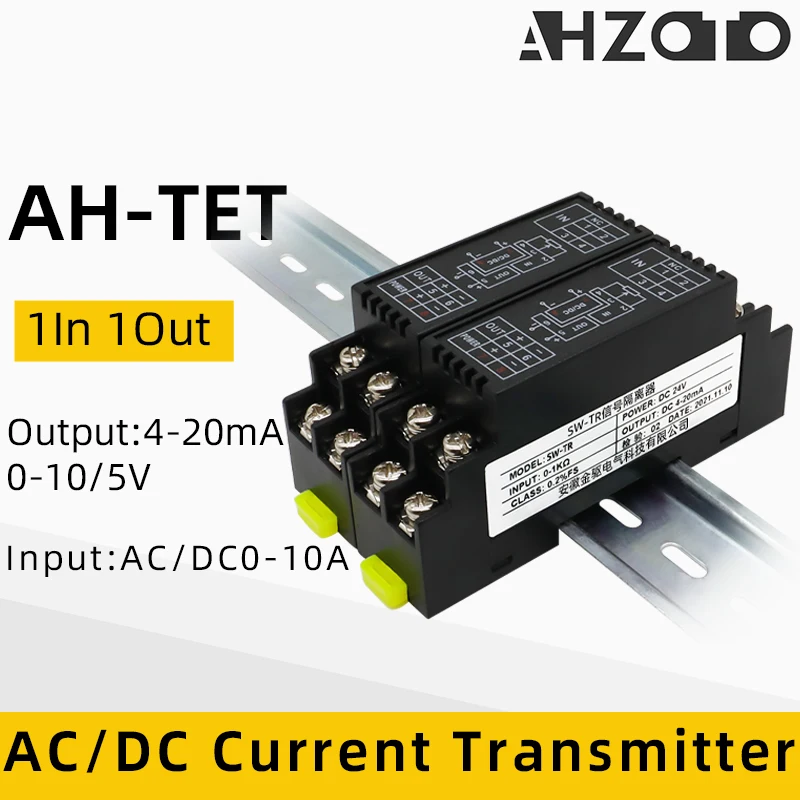 AC DC Current Transmitter AC/DC 0-10A  Input 0/4-20mA 0-5/10V Output DC24V Power Supply Current Sensor Transducer