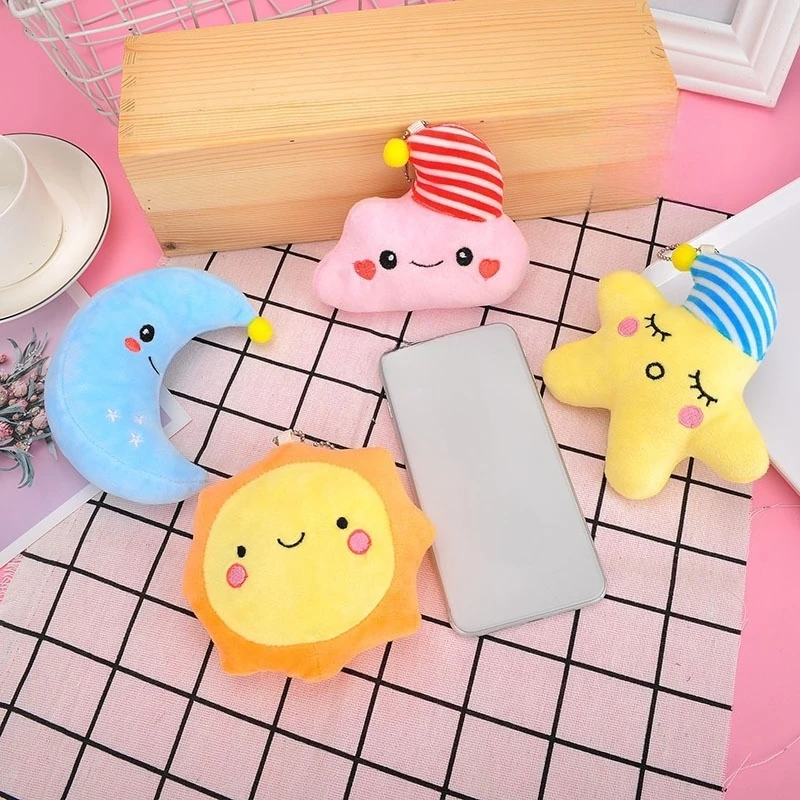 창의적인 별 달 태양 흰 구름 플러시 펜던트 장난감 귀여운 인형 플러시 키체인 액세서리 동물로 채워진 10CM 1개