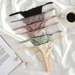 Patchwork Seamless Lace Briefs Thin Belt Low Waist Lace Ice Silk Panties Underwear Cotton Crotch Women's Lace Satin Silk Thong