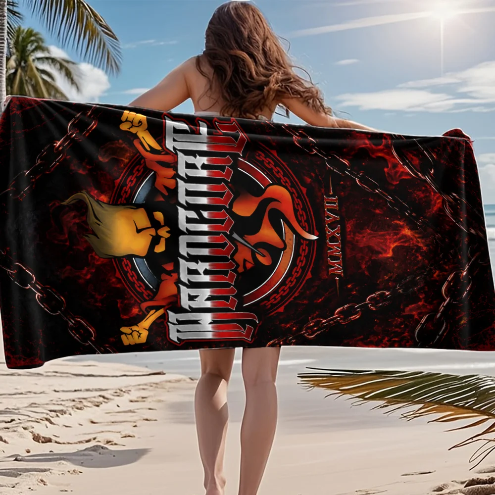 1pc H-Hardcore F-Flame Chain Skull Beach Towel Microfiber Quick Dark Bath Towel For Pool Beach Travel Hardcore Music Fans Gift