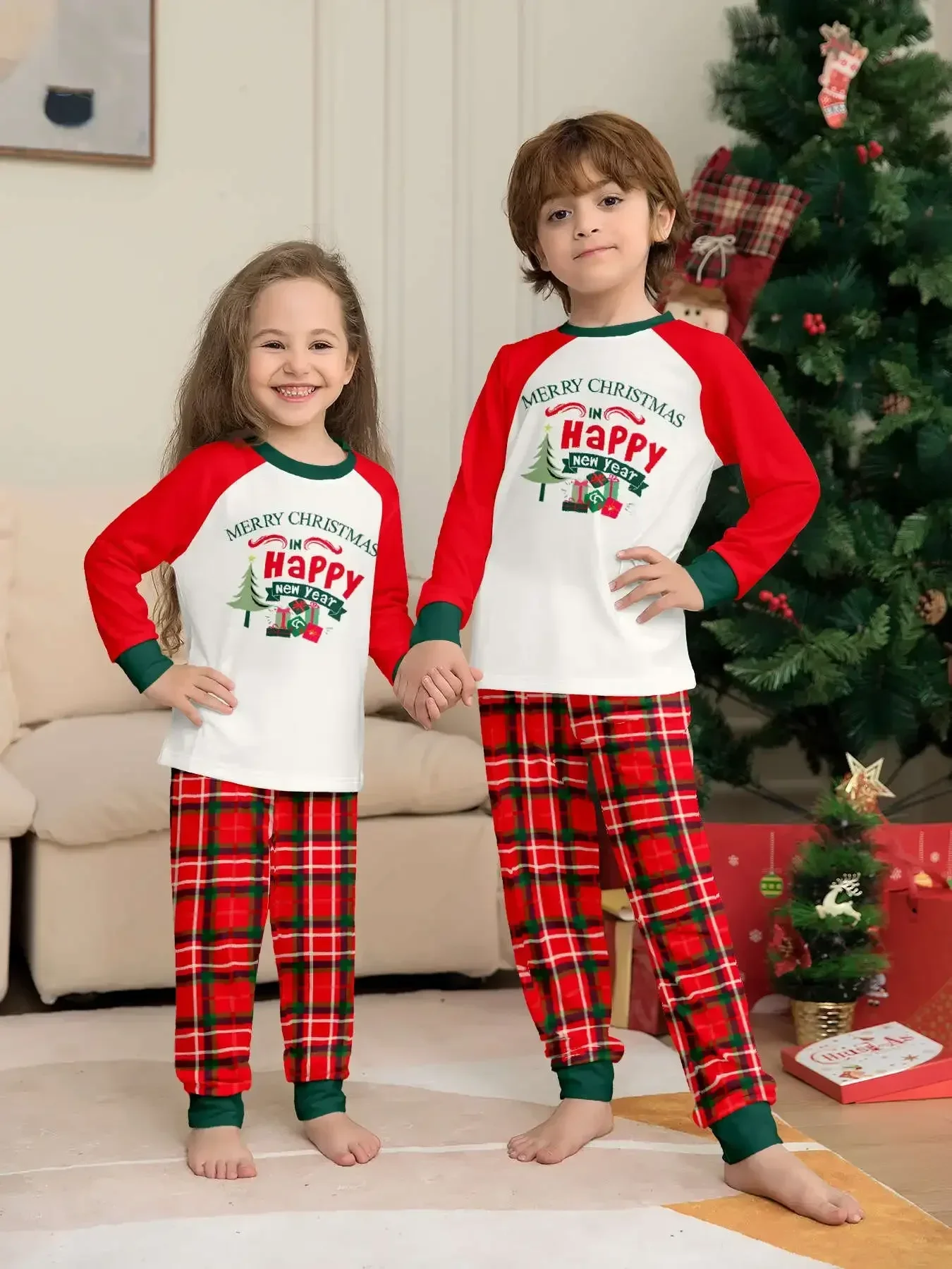 Baby Boys Girls Happy New Year's Costume Cute Print Sleepwear Soft Christmas Matching Pajamas Set 2 Pcs Suit Children's Clothing