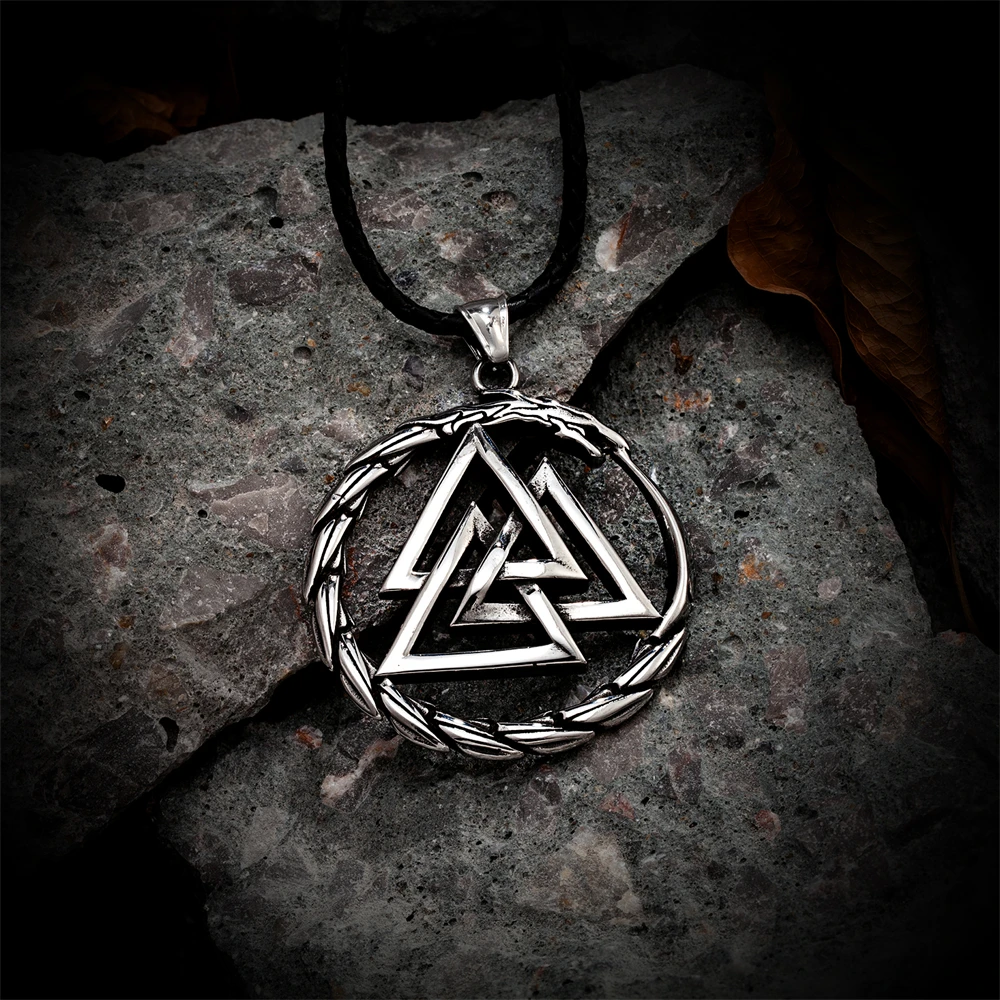 Vintage Norse Mythology Dragon Necklaces Men Punk Stainless Steel Vikings Rune Triangle Pendant Amulet Scandinavian Jewelry Gift