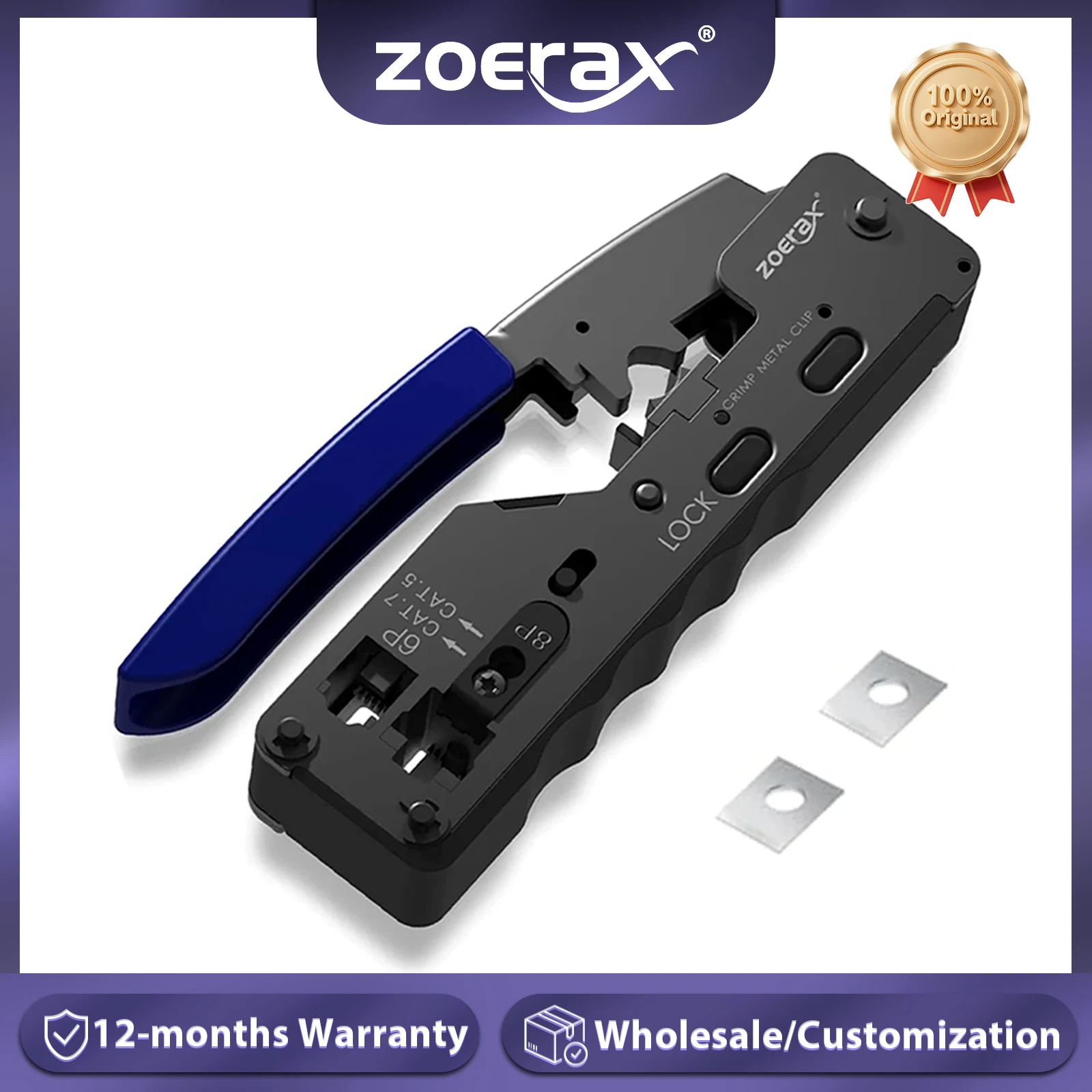 Zoeraxイーサネットワイヤーカッター、圧着工具、パススルーコネクタ、rj45、cat7、cat6a、cat6、cat5e、cat5