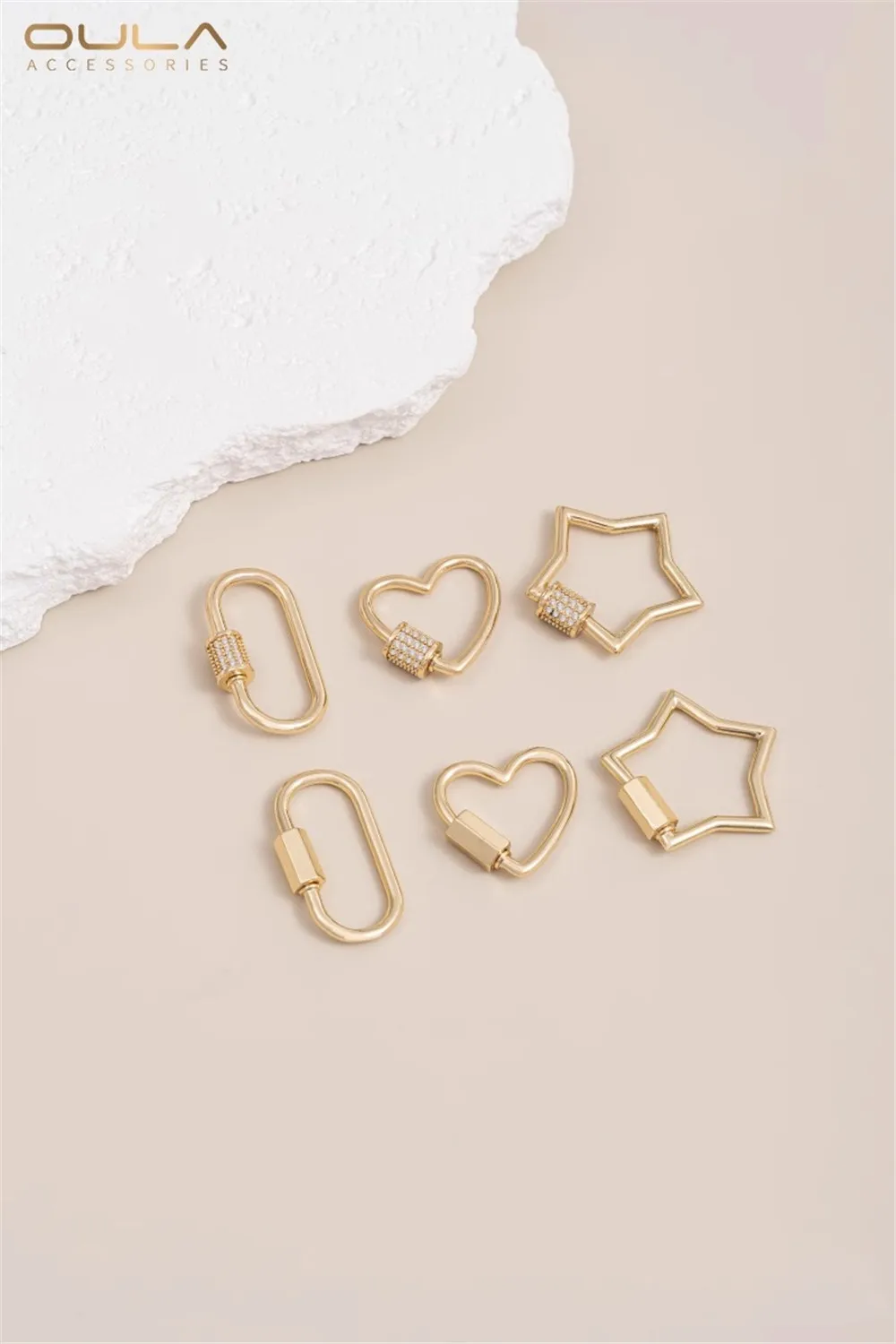 14K Gold Oval Heart Pentagonal Star with Zirconium Turnbuckle Pendant Diy Chain Connection Finishing Buckle