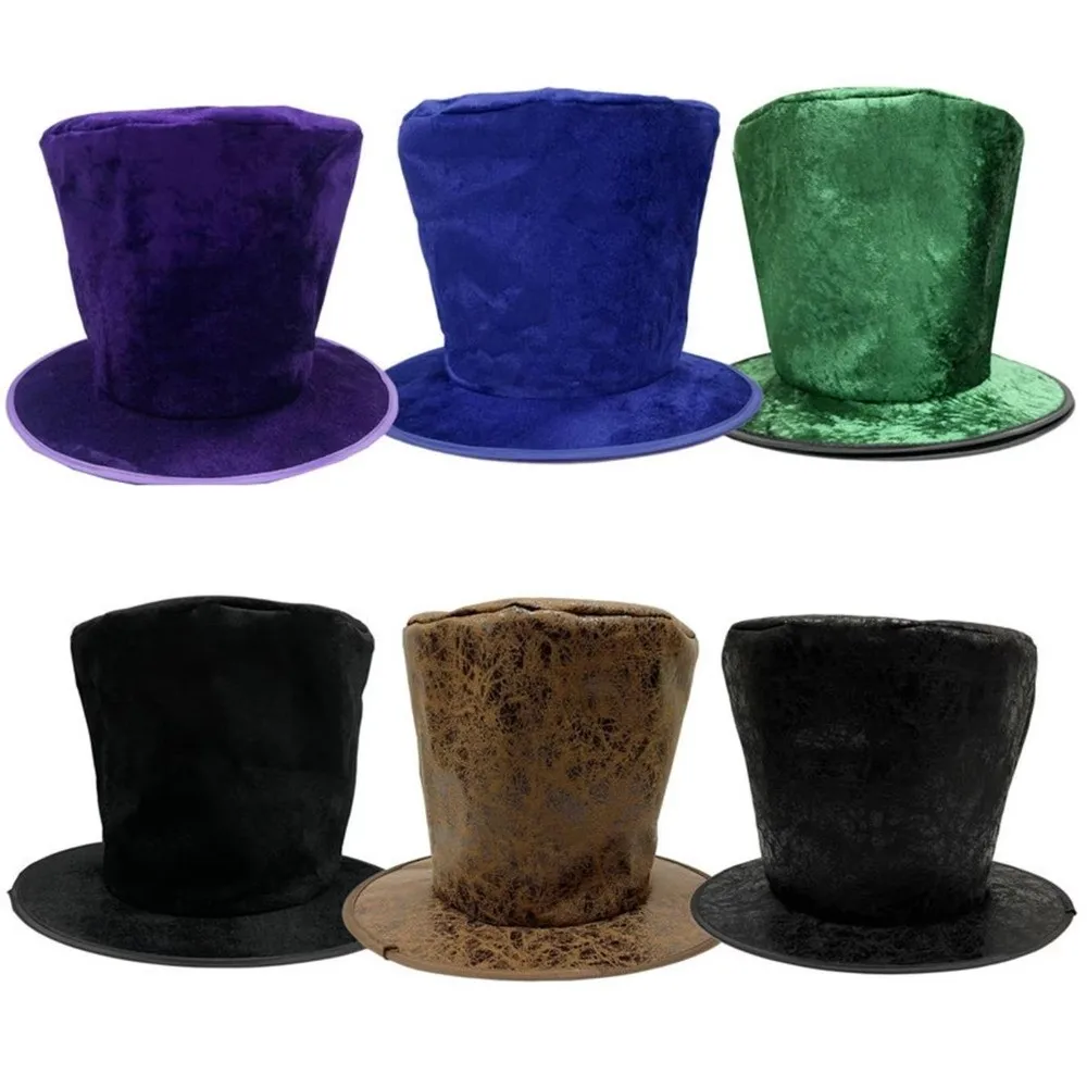 Extra Tall Halloween Top Hat Soft Velvet Flat Top Magician Hat Women Men Gentleman Performance Stage Performance Hat