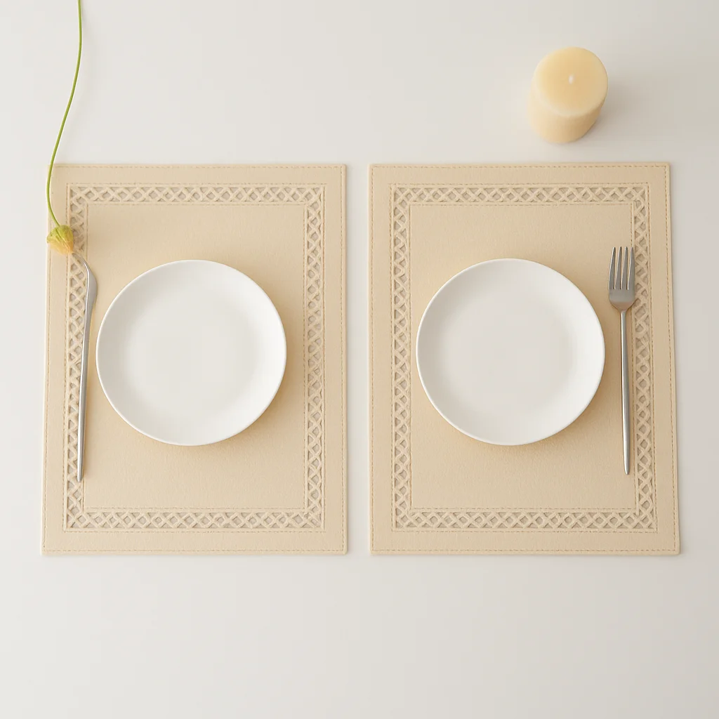 

1/4/6pcs Cream Placemats Rustic Geometric Hollow Fabric Place Mats Heat Resistant Placemats for Christmas Kitchen Table Decor