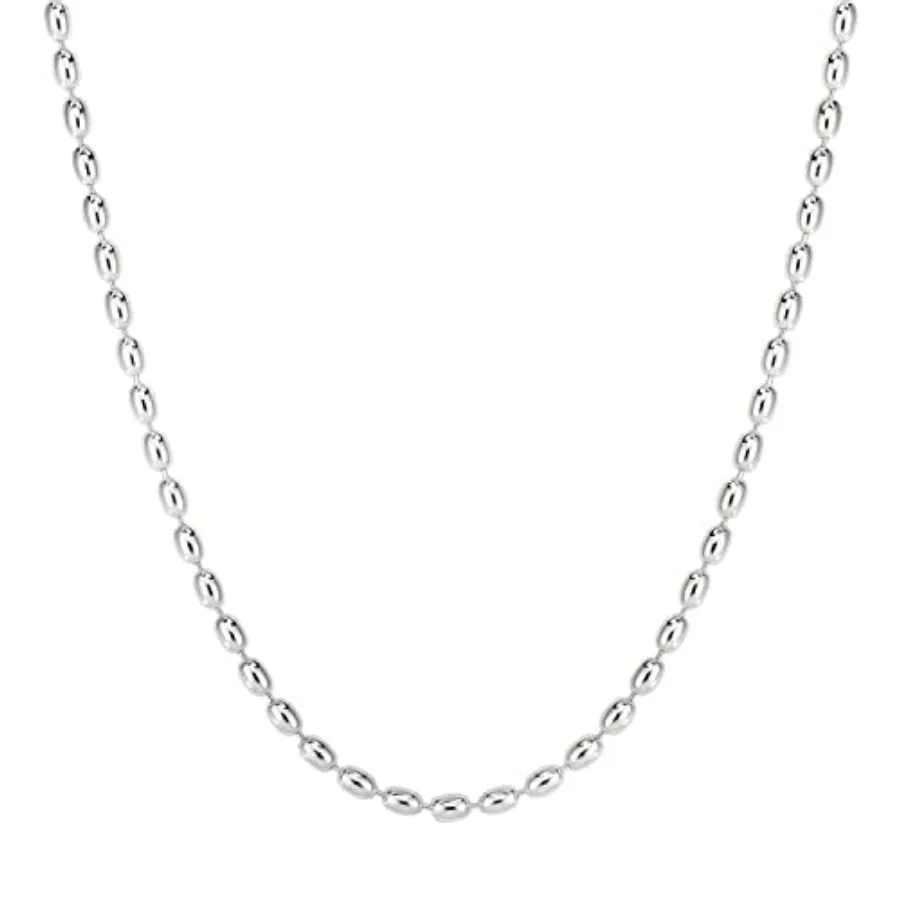 

925 Sterling Silver Oval Rice Bead Strand Chain Necklace for Women - Made in Italy Comes with Gift Box