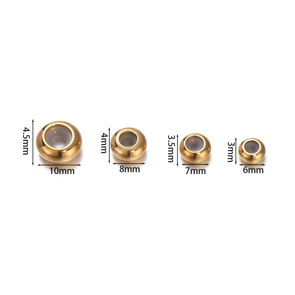 10pcs 6/7/8/10mm Stainless Steel Adjustment Beads with Non-slip Silicone Ring Gold Stopper Spacer Beads for DIY Jewelry Making