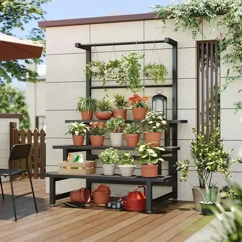 

Shelf Tiered Rack Display Universal Plant Outdoor Metal Square Plant Rack Shelf Luxury Black Plantenrek Balcony Furniture