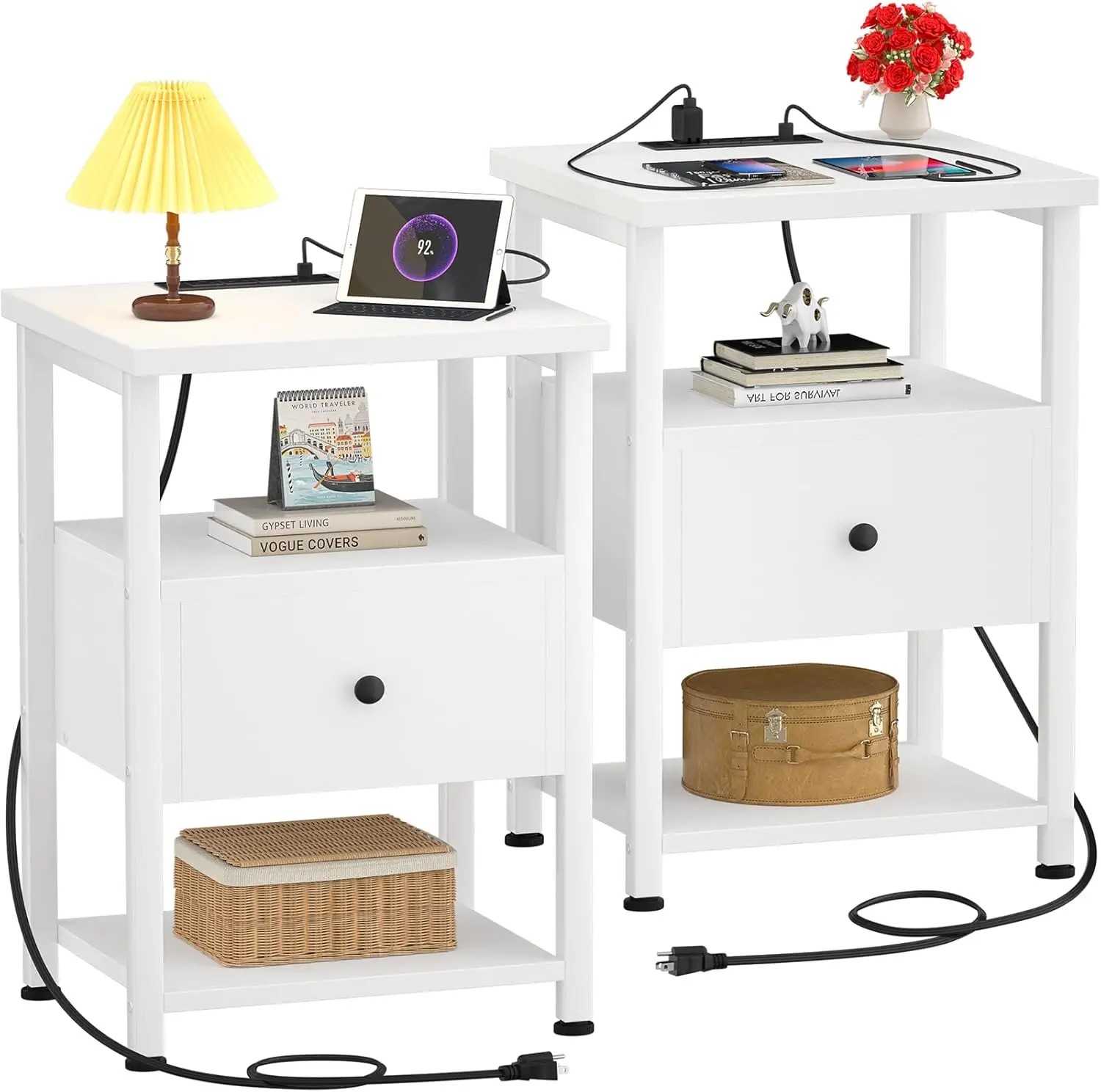 

Set of 2, Bedside Table with Charging Station, Side Table Bedside Table with USB Port