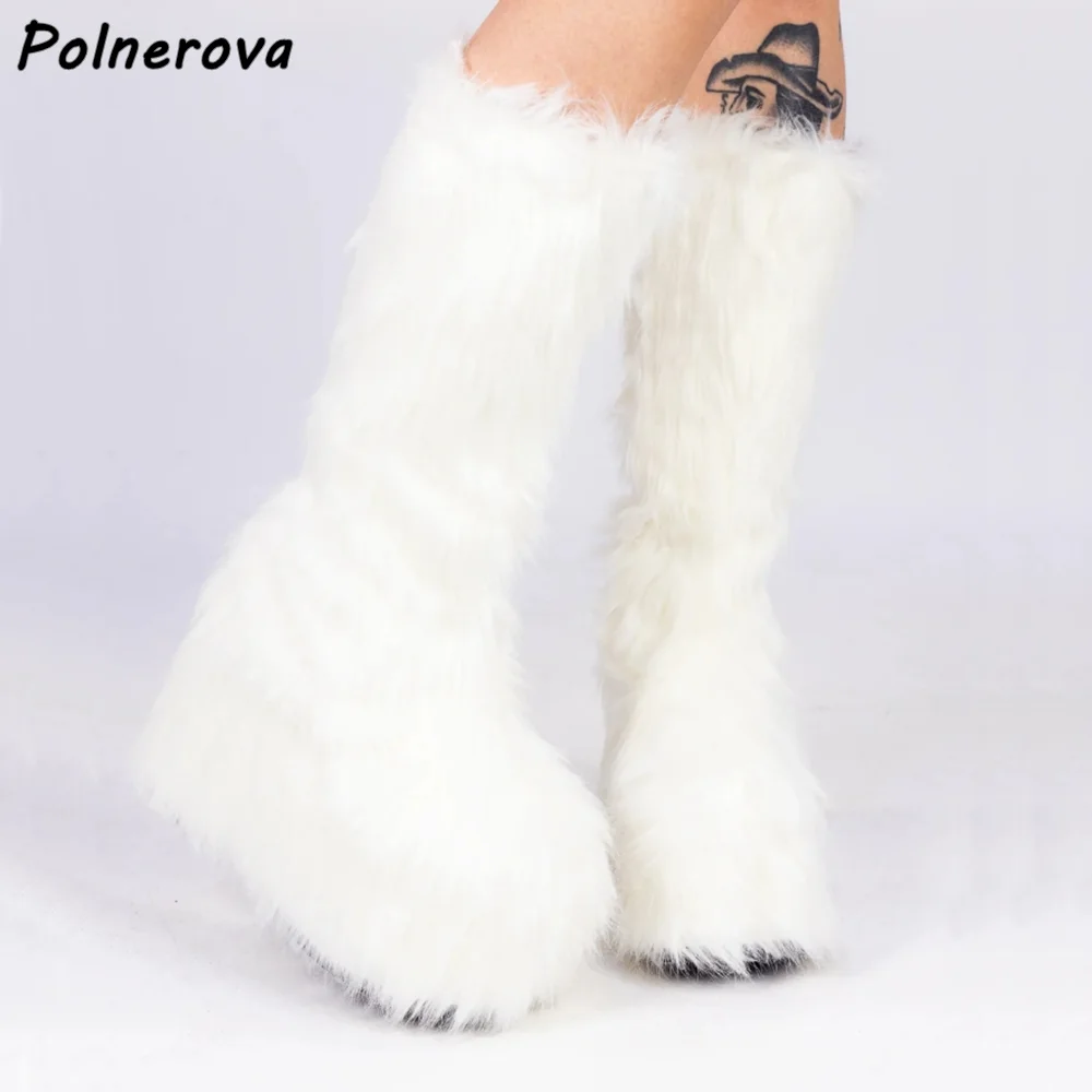 

Furry Platform Solid Boots Round Toe Side Zipper Thick Soled Winter Snow Boots Warm Fashion Women's Soft Lovely Shoes 2025