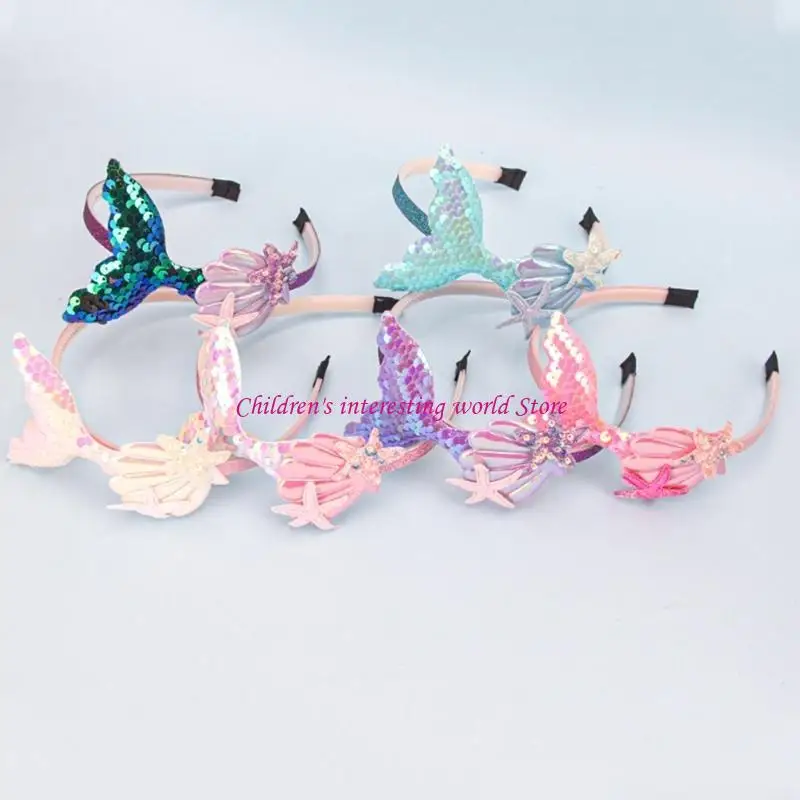 Sweet Girls Hairband Sequin Shells Mermaid Headband Baby Girls Hair Accessories Handmade Headdress Party Supplies 425F