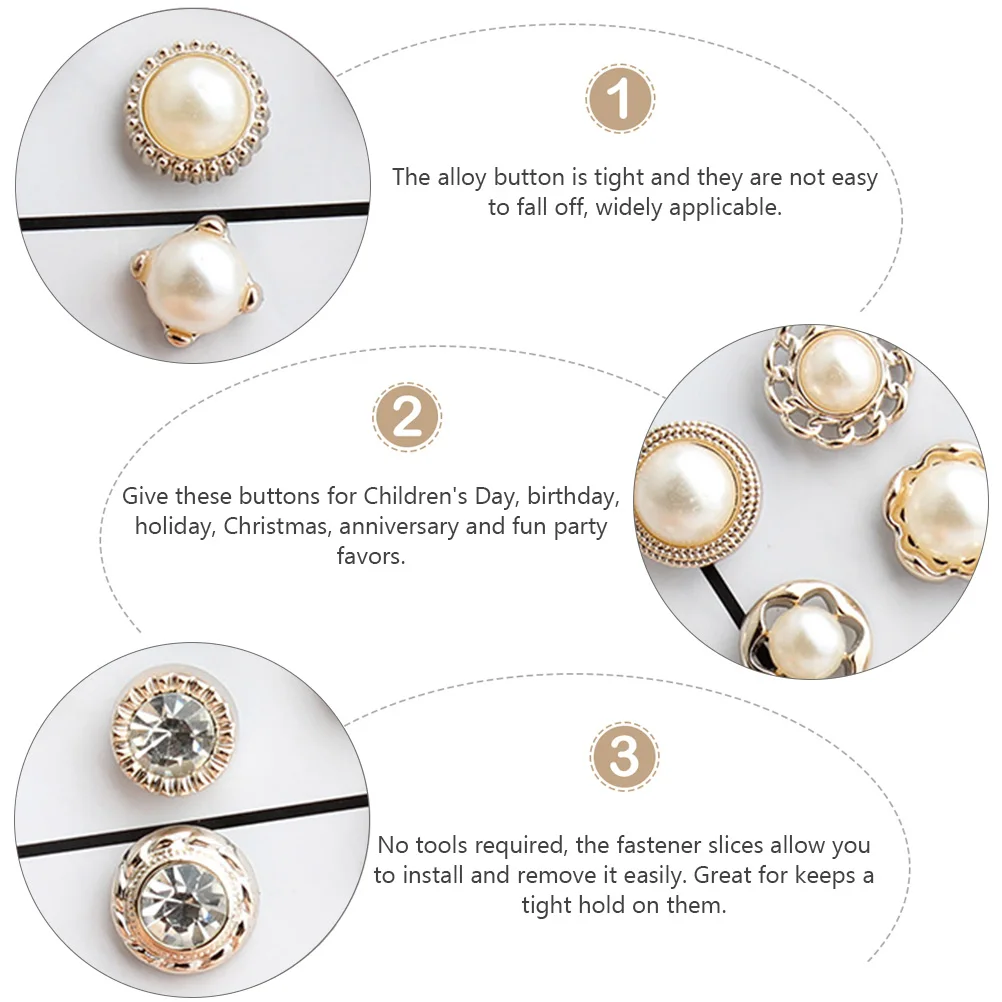 

60pcs Pearl Buttons Alloy Fastener No Tools Required Diy Clothes Accessories For Clothing Hats Bags Wedding Brooch Craft Cover