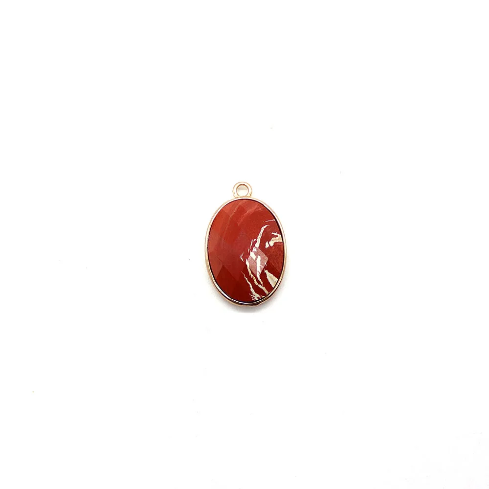 Natural Stone Oval Faceted Crystal Pendant with Electroplated Edge DIY Fashion Accessory for Bracelets and Necklaces 20x31mm