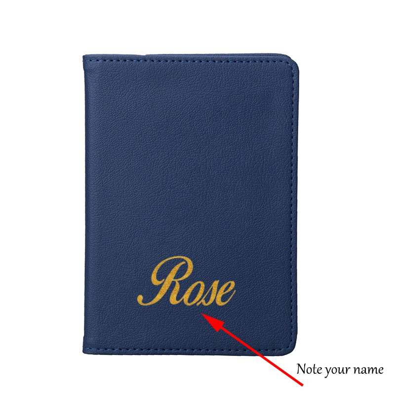 Funda de pasaporte con nombre personalizado, billetera de viaje con Fuente Grande, color dorado