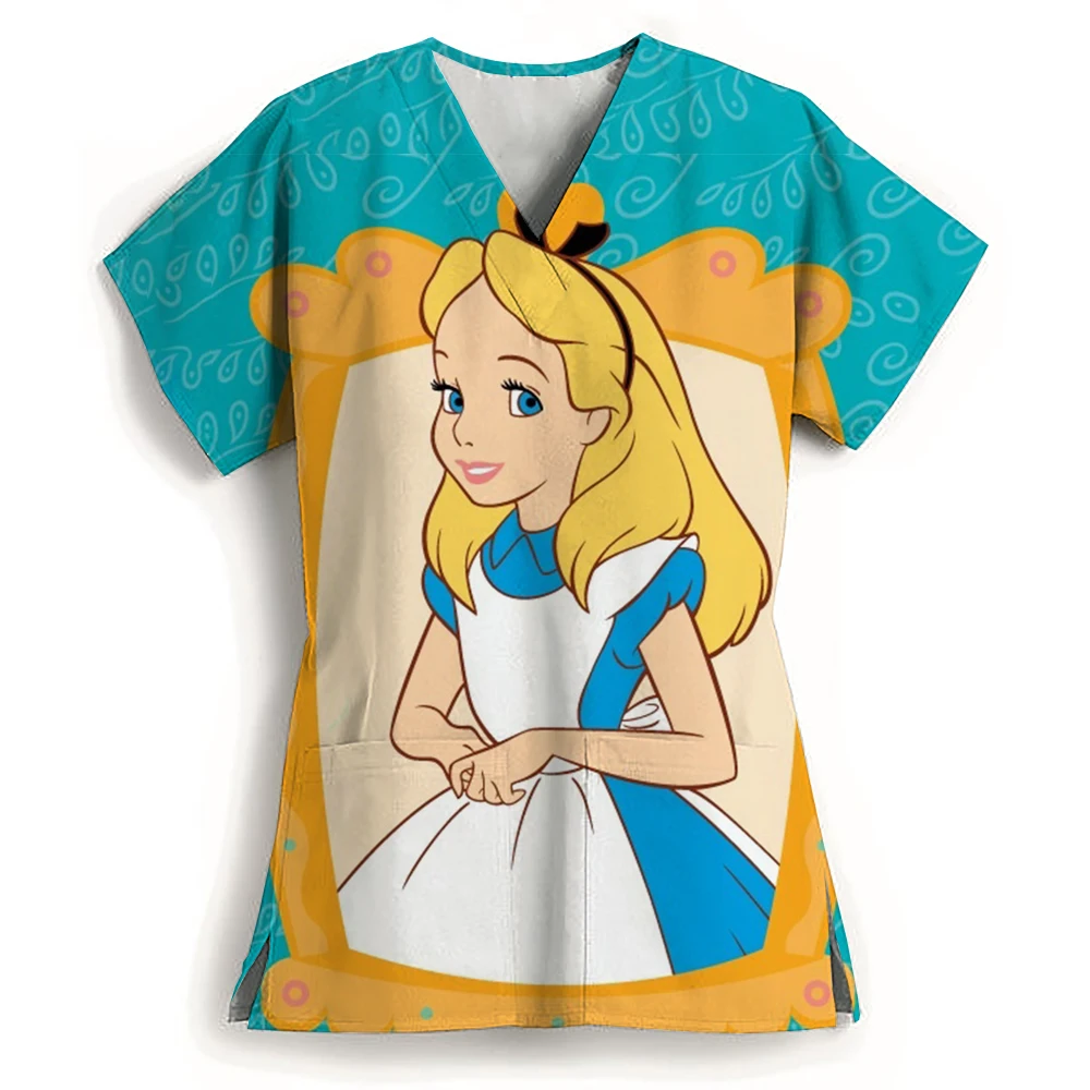 Beautiful Disney Princess Cartoon Pattern Printed Women's T-shirt Summer New Comfortable and Casual Nurse Uniform Y2k style Top