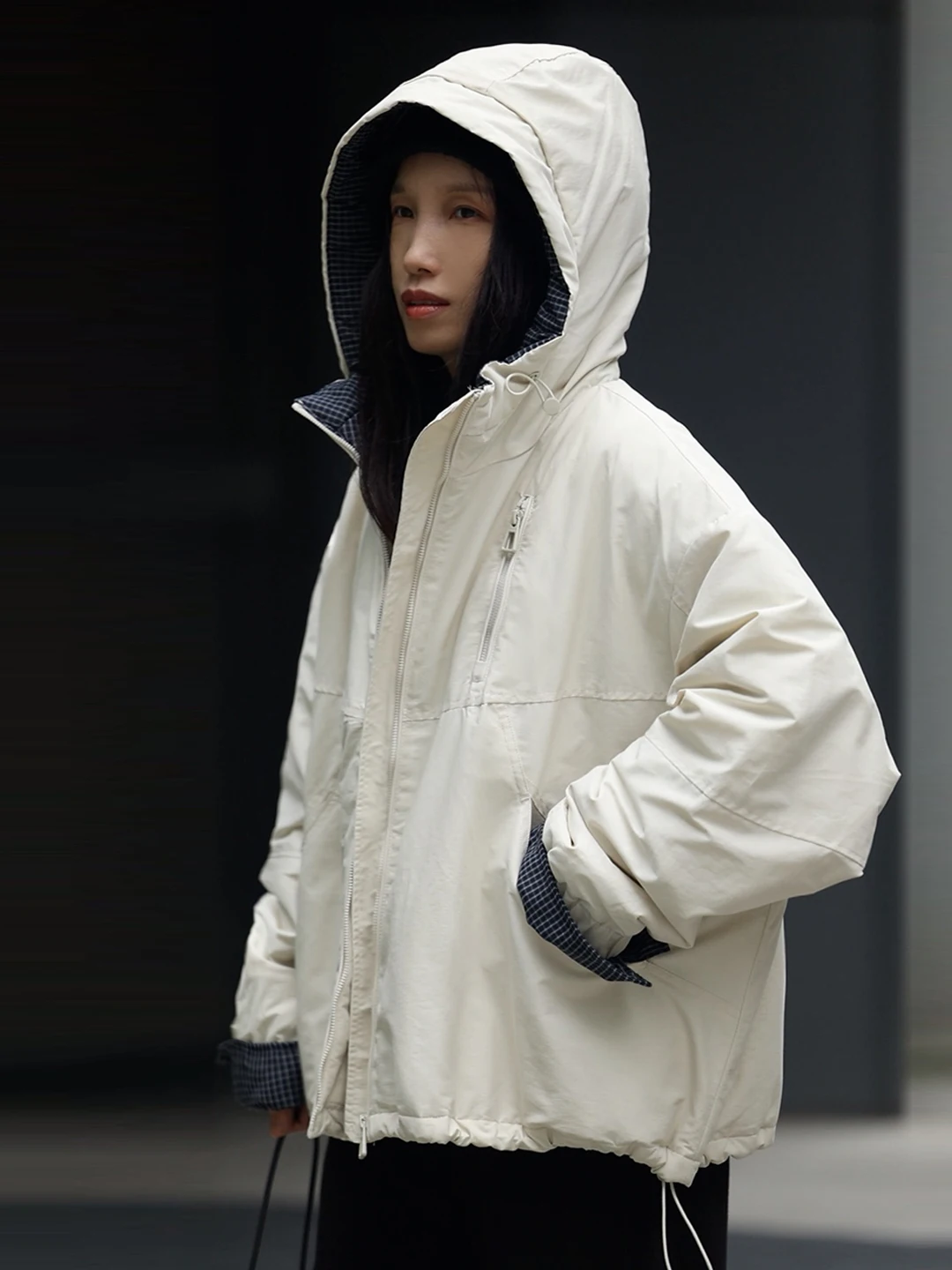 

Khaki Women's Casual Cotton Jaet 2026 Winter New Loose Fit Hooded Zipper Closure Long Sve Color Comfortable Lazy S...