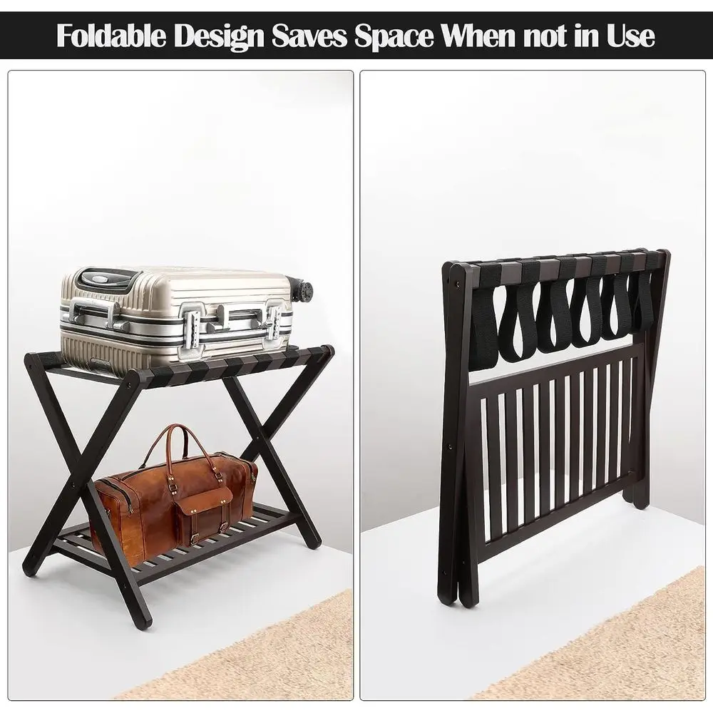 Portapacchi pieghevole in bambù per stanze degli ospiti - Scaffale portaoggetti, marrone scuro