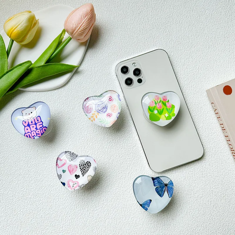 

3D стеклянный держатель для мобильного телефона в форме сердца, подставка для телефона INS, держатель для пальцев, ручка Air Sac, ручка для мобильного телефона, поддержка всех телефонов