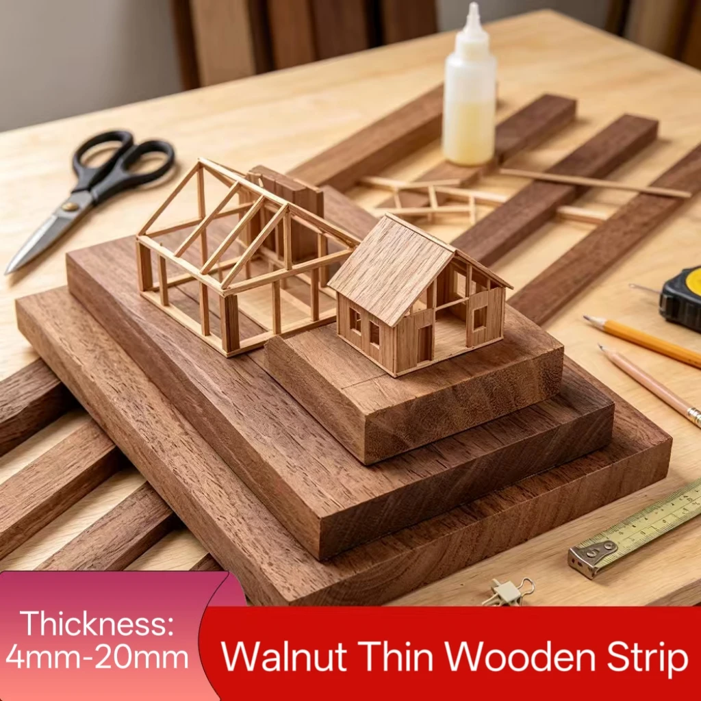 20Pcs 100mm Black Walnut Thin Wood Strip, 4-20mm Width Solid Wood Board, Handmade DIY Model Carving Craft Making Material