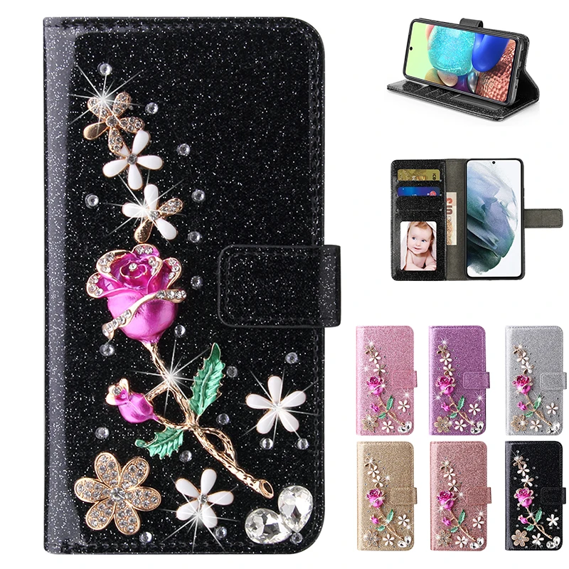 Glitter Wallet Case For Samsung Note 20 S10 S9 Plus A12 A05 S A06 A26 A36 A56 A22 A23 A32 A33 A35 A51 A52 A53 A71 A72 A73 A21S