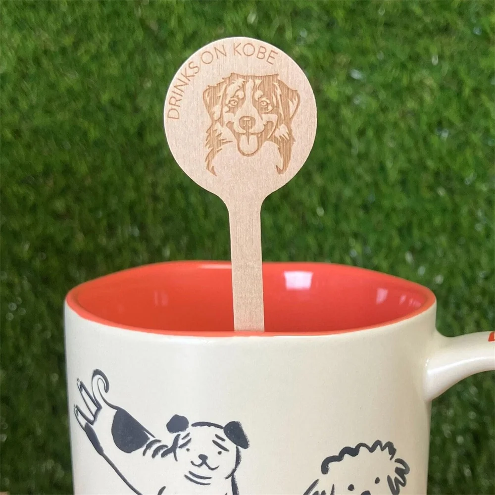 

50 Minimalist Wood Dog Stir Sticks, Drinks on Me. Pick Your Dog or Cat Breed-- 6" tall Stirrers