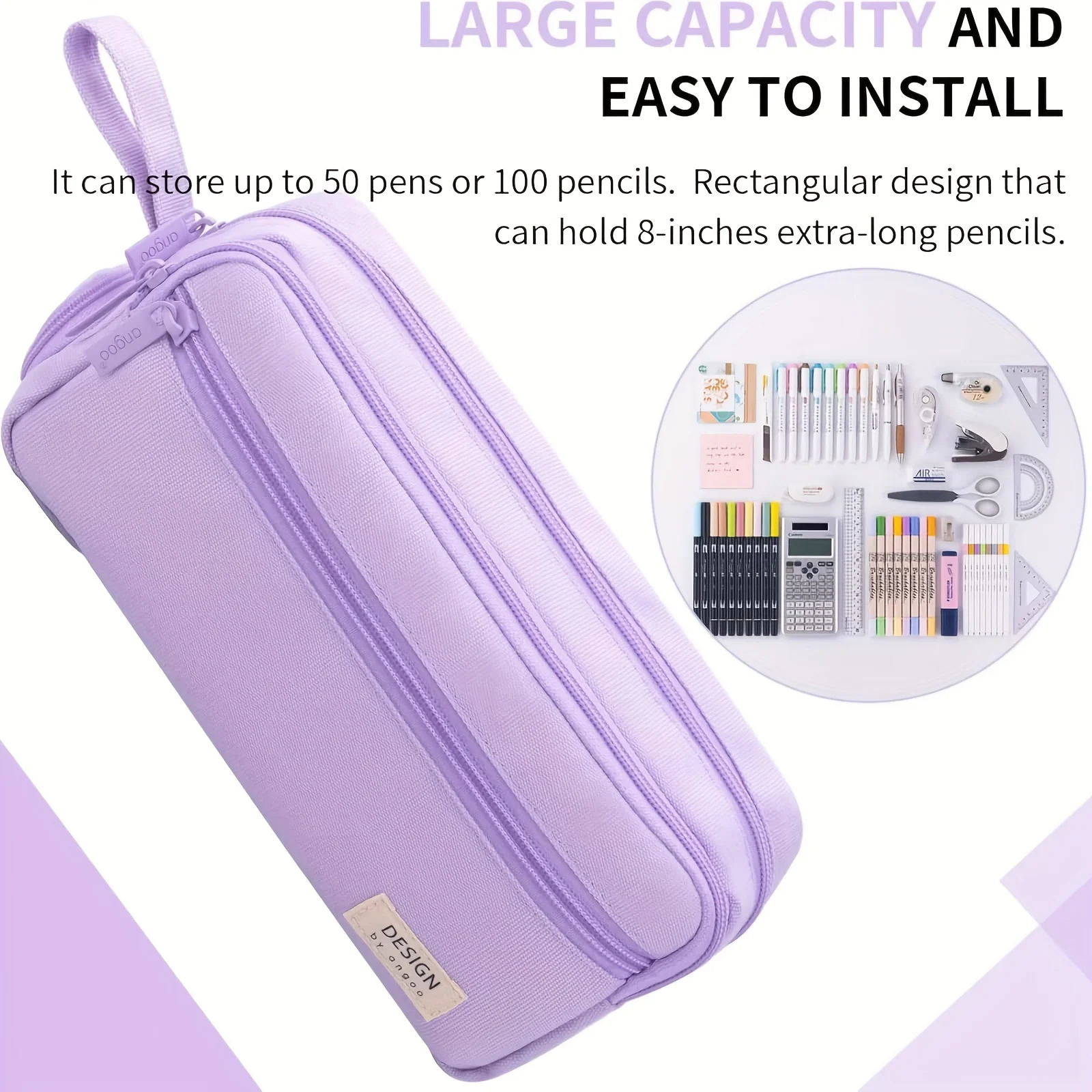 قطعة واحدة من مقلمة قماش أكسفورد ذات سعة كبيرة، منظم متعدد الأقسام مع مقبض للأقلام والعلامات والاستخدام المدرسي والمكتبي