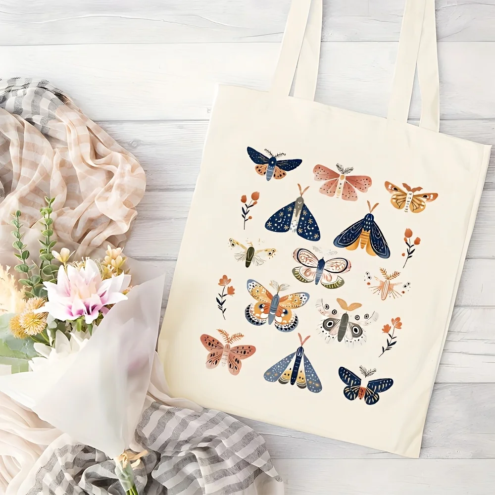 A butterfly specimen pattern print canvas tote bag, suitable for daily use, shopping, school, and travel