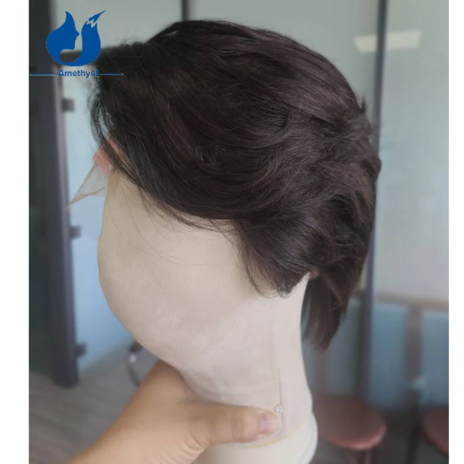 جمشت الطبقات الجانب جزء شعر مستعار 13X6 جزء عميق قصير قطع بوب شعر مستعار شعر الإنسان شعر ريمي قبل تصميم الدانتيل شعر مستعار أمامي للرجال