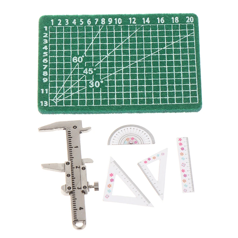 1:12 Dollhouse Miniature ตัด Vernier Caliper สามเหลี่ยมไม้บรรทัดตรงชุดการตกแต่งบ้านเพลย์เฮาส์ของเล่น