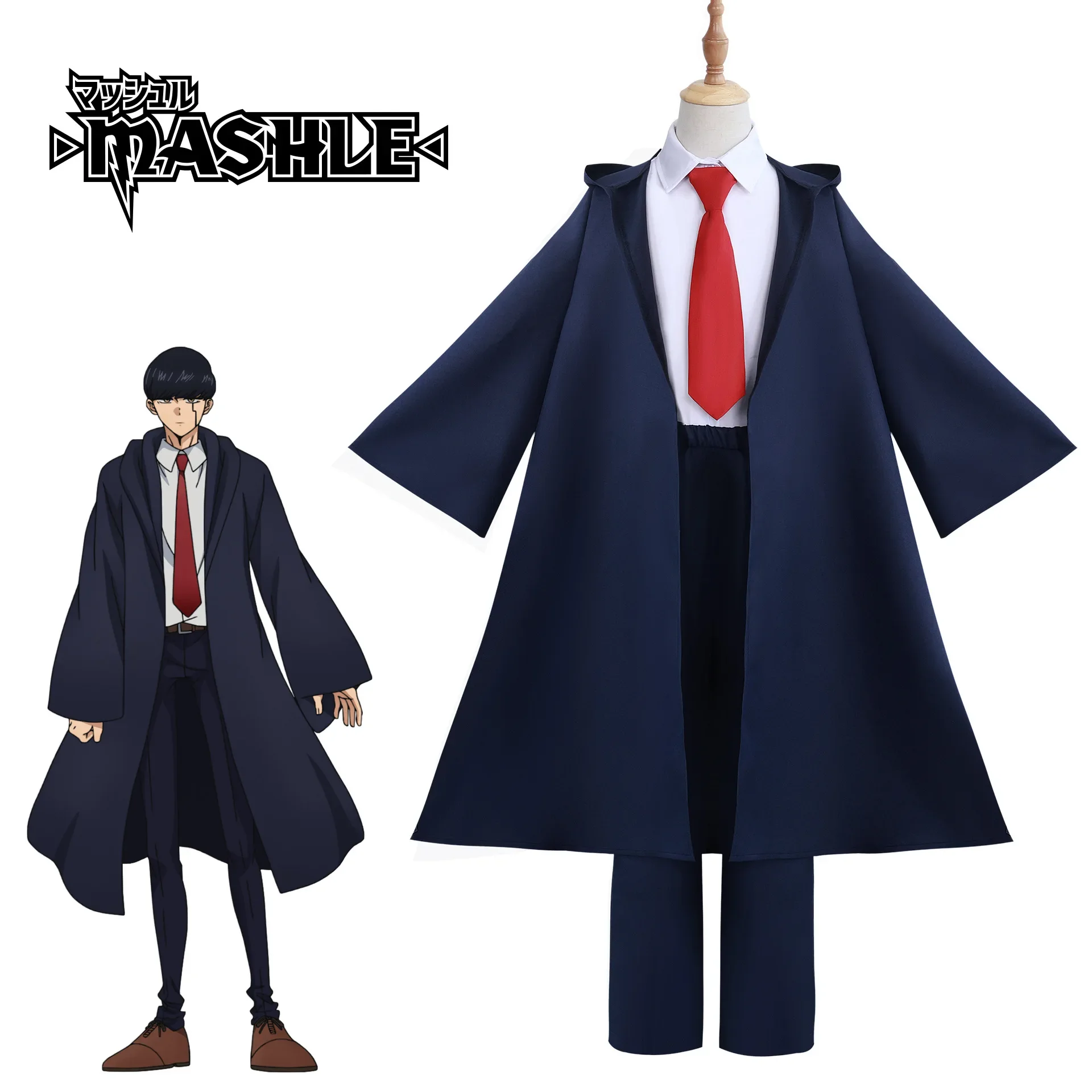 Anime Mashle Magic and Muscles Cosplay Costume Mashle Blue Trench Coat School Uniform Halloween Carnival Party for Adult Kids