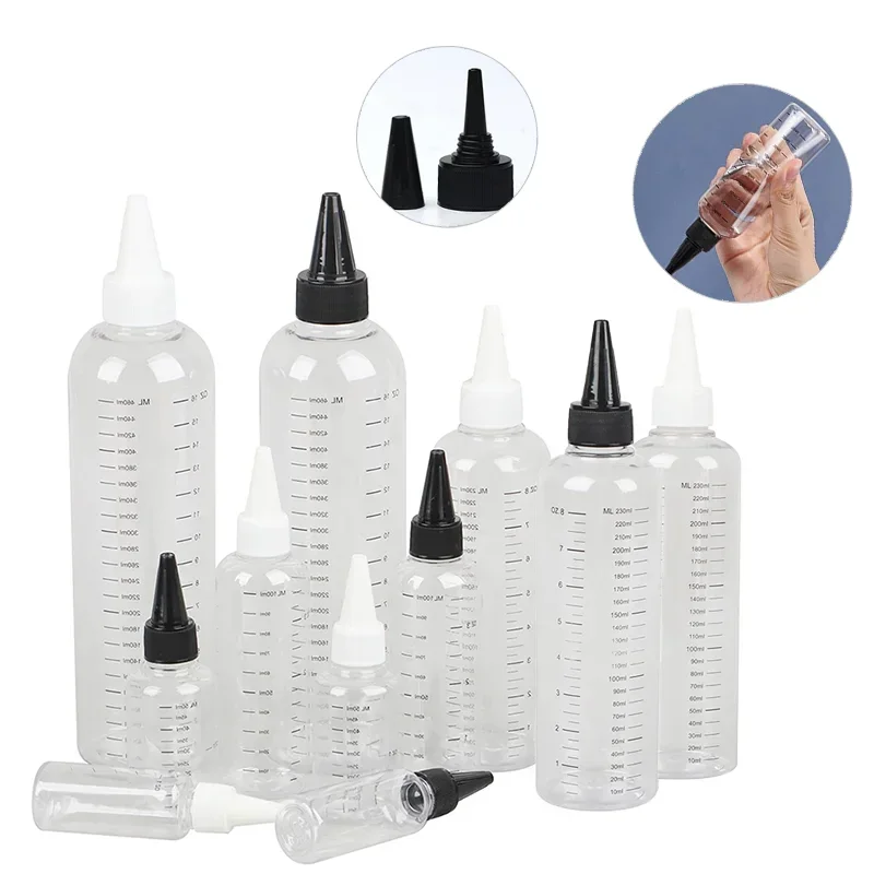 5 stks 30 ML-250 ML Lege PET Plastic Graduate Lijm Flessen met Schroef-Op Deksels Knijpbare Druppelaar Vloeibare Flessen voor Inkt Vloeibare Olie