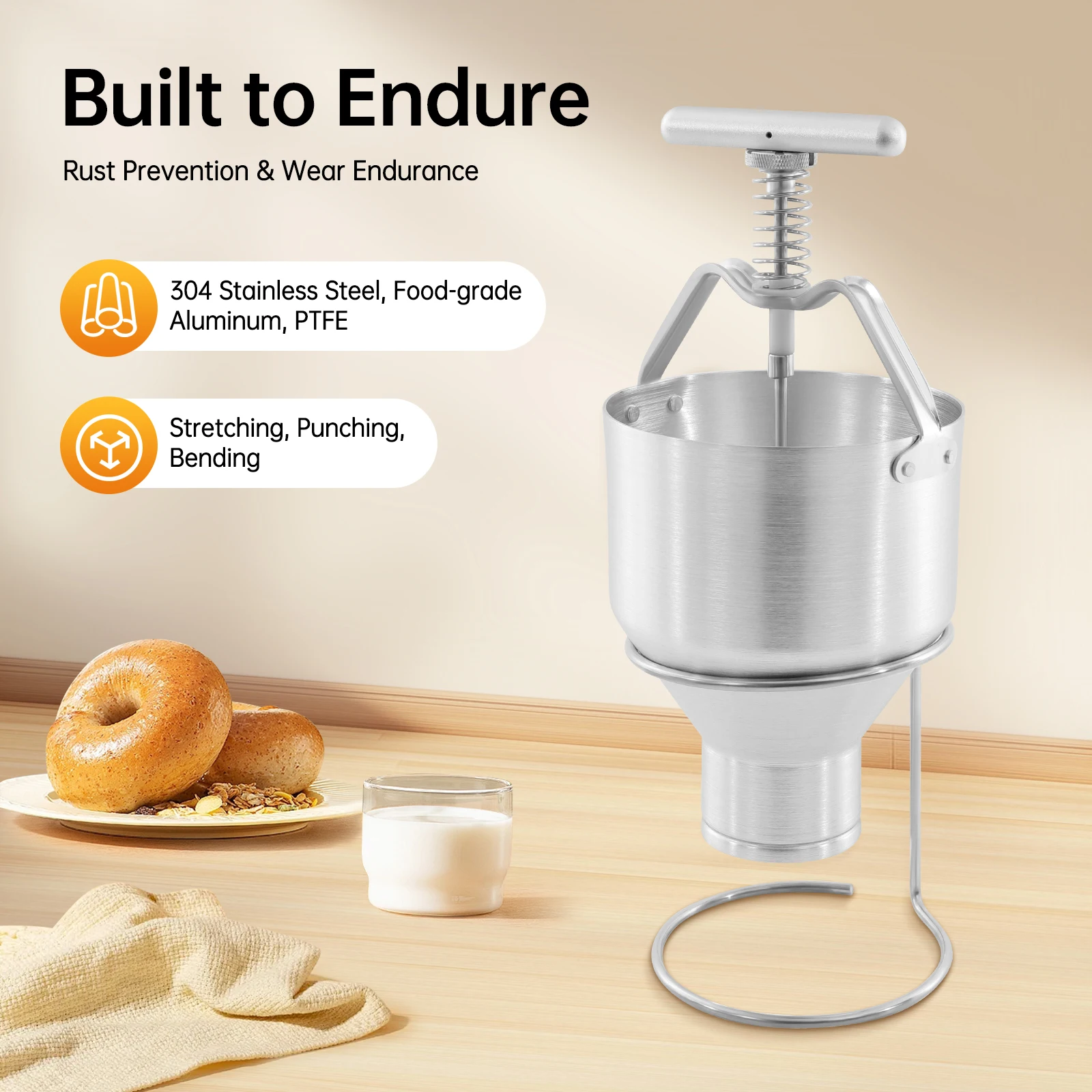 

Commercial Stainless Steel Pancake Donut Machine with 6 Adjustable Thickness Gears Manual Donut Depositor for Home Bakery Cafe