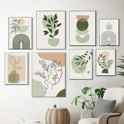 Boho Sage Green Plants Posters  Abstract Artwork Geometric Wall Art Canvas Painting Nordic Art Poster Living Room Home Decor
