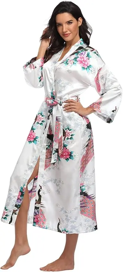 RB015 Satin Robes for Brides Wedding Robe Sleepwear Silk Pijama Casual Bathrobe Animal Rayon Long Nightgown Women Kimono XXXL