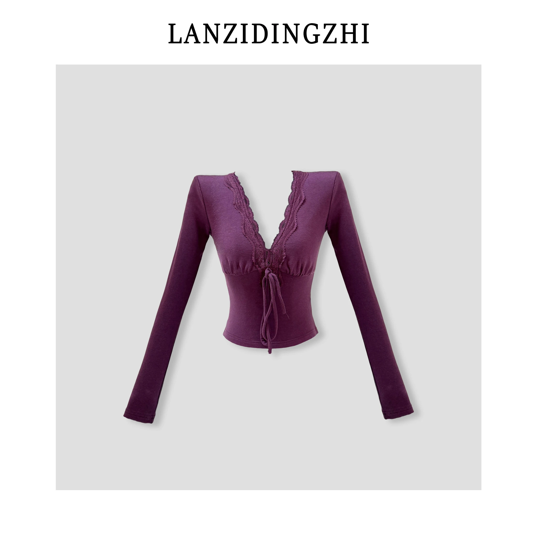 

Новая женская повседневная футболка Slimming Long Sve Baserose Puff Sve Dstring Lace Knot Top Sweet Versatile Spring New Sle