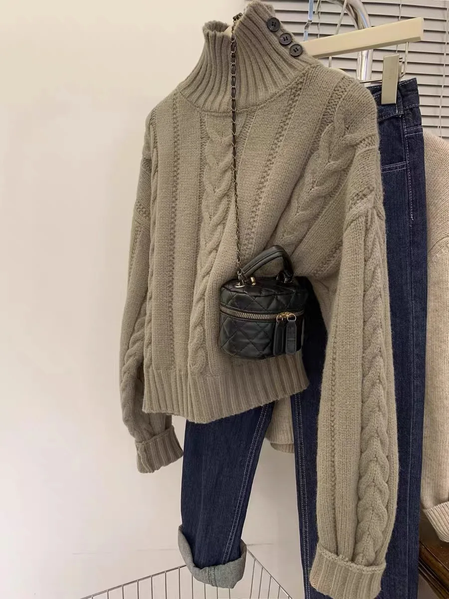 Women's 100% Merino Wool Turtleneck Pullover Sweater Oversize Loose Simple Cashmere Knitwear for Autumn Winter Top