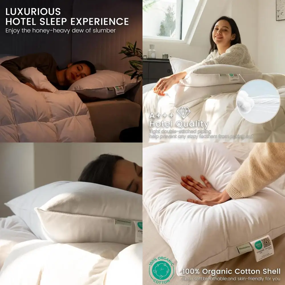 

Набор из 2 подушек King Size с гусиным пухом – 100% хлопок, пушистые и мягкие для комфортного сна, 20x36