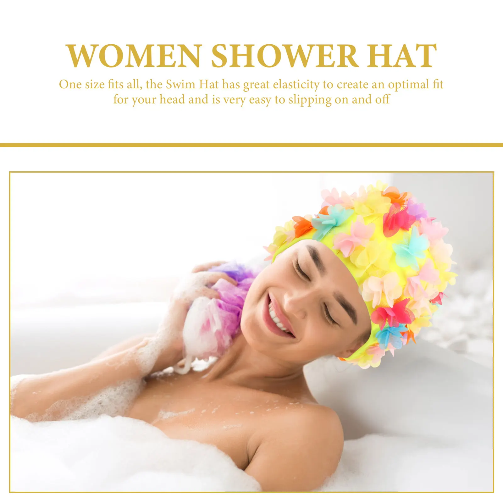 

Retro Flower Shower Cap Easy to Take off Swimming Hat for Women Skin-friendly Vintage Nylon Floral Caps One Size Fits All