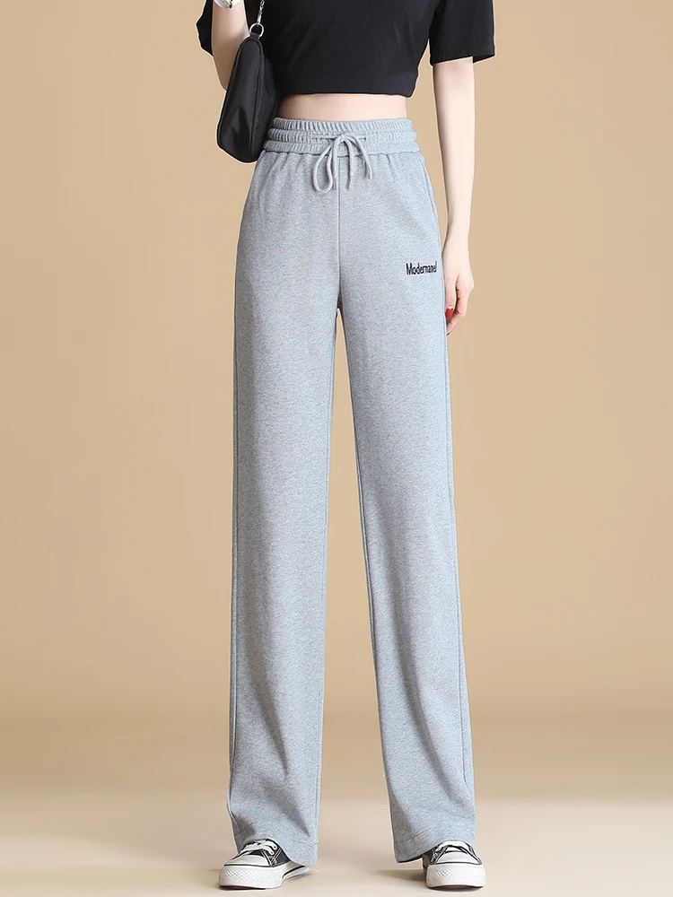 

Grey Sports Pants Women's Spring Autumn 2026 New Narrow Version Wide Leg Pants High Waist Loose Slimming Casual Straight Leg ...