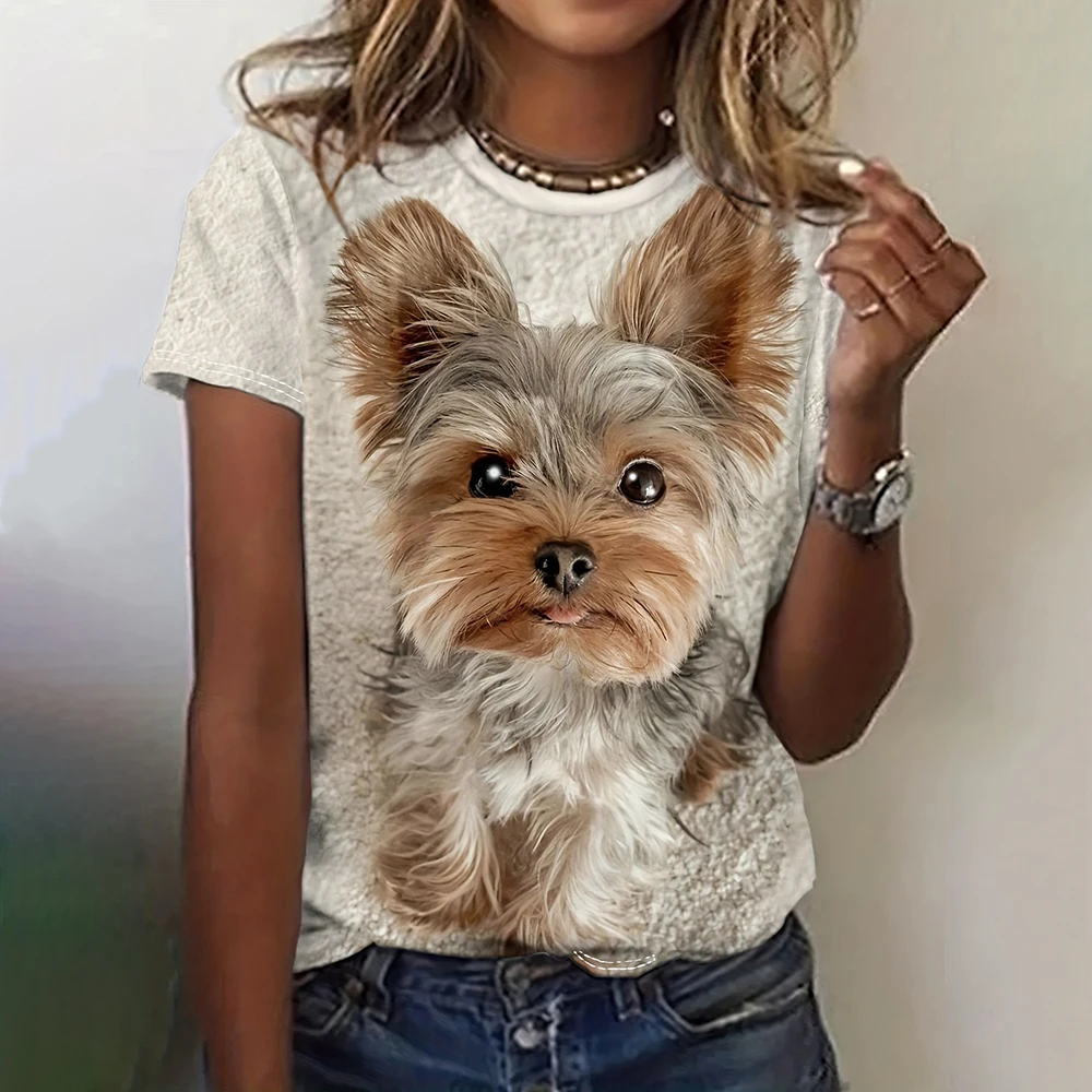 Women's T-Shirt 3d Kawaii Dog Printshort Sleeve Female O-Neck T-Shirt Hip Hop Fashion Oversized Street Style Funny Pattern Tops