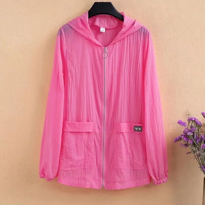 2024 Summer Women Hooded Beach UV Jacket Female Long Sleeve Sun Protection Clothing Windbreaker Ladies Casual Thin Top