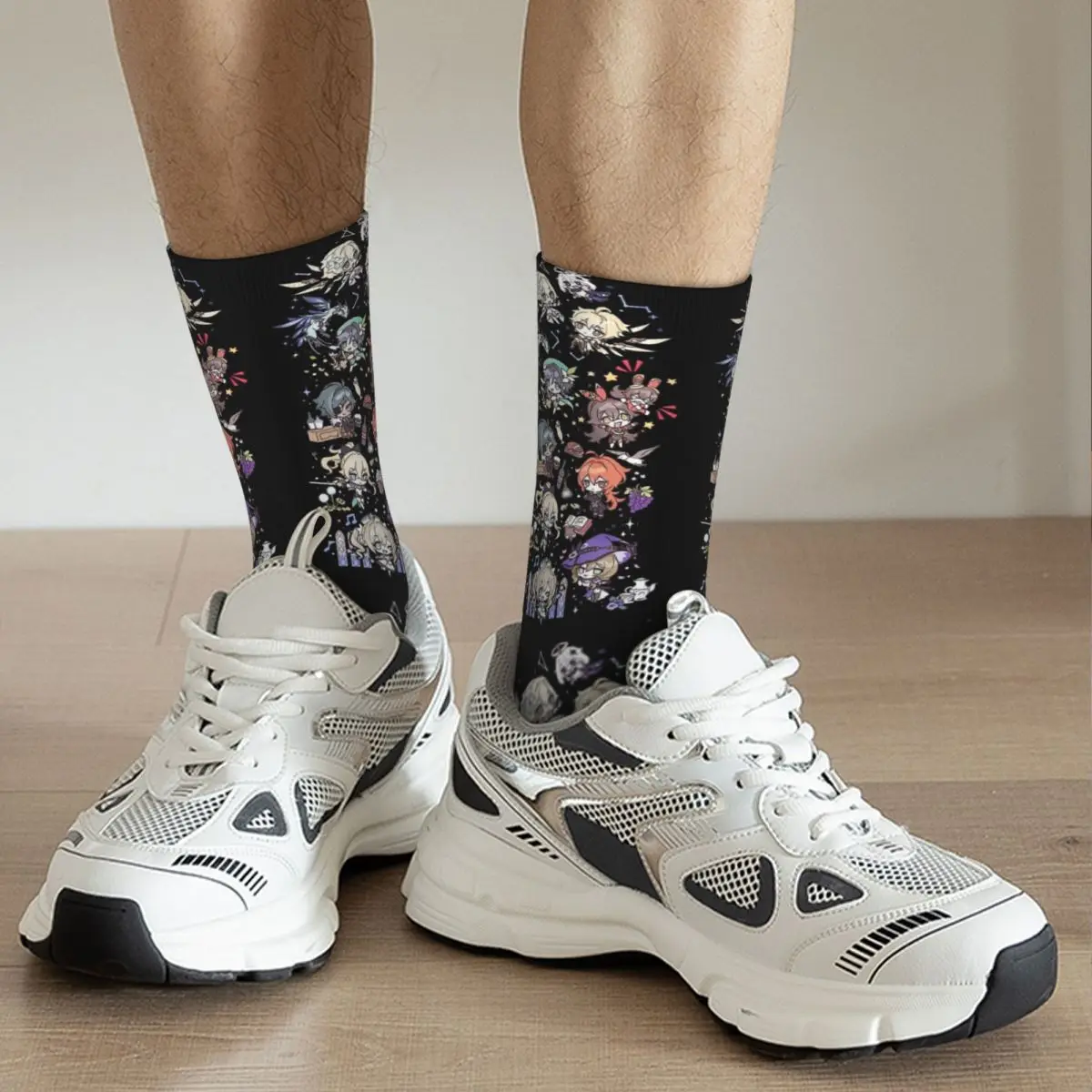 Genshin Impact Chibi Character Assemble Socks para homens e mulheres, meia bonita, primavera, verão, outono, inverno Dressing Gifts