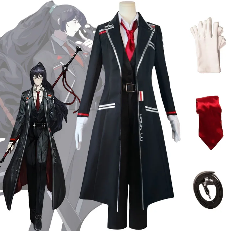 2024Black Uniform Limbus Company Hong Lu Faust Cosplay Costume Black Uniform Anime Role Play Halloween Carnival Party  Suit