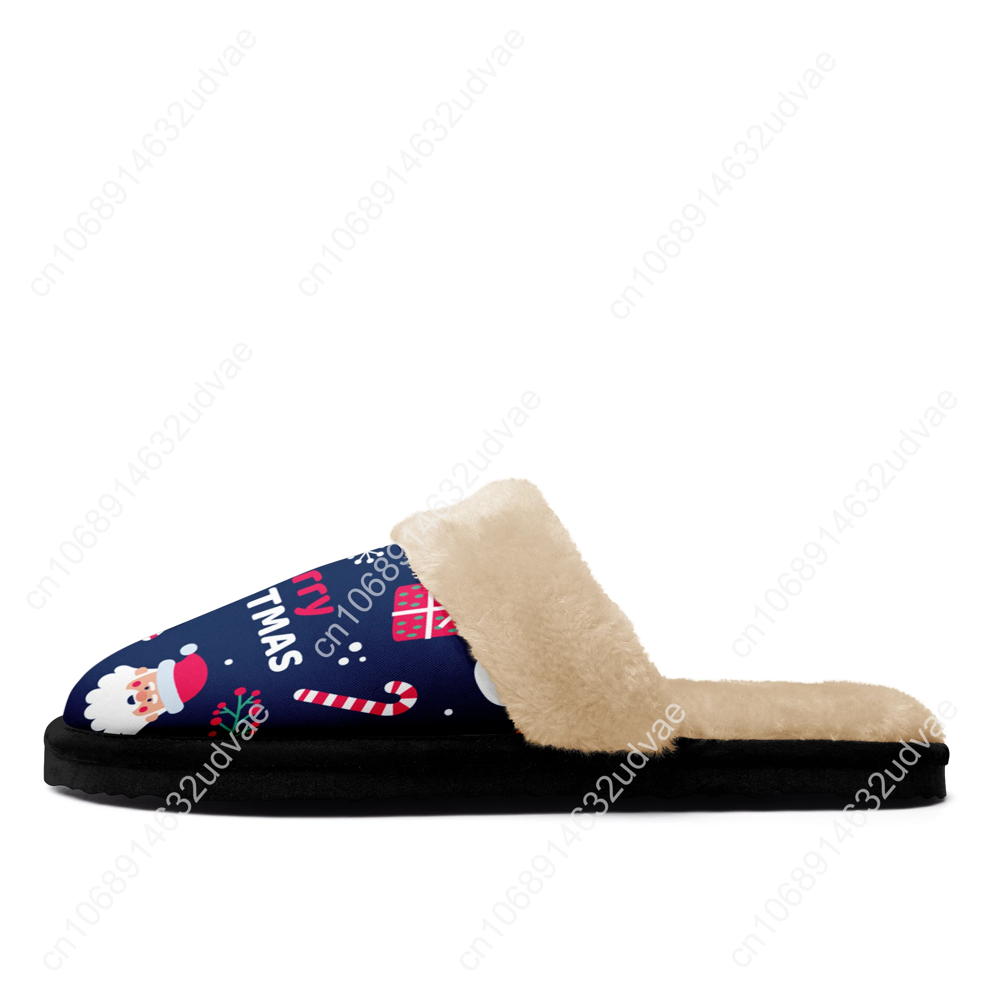 Dropshipping Print On Demand Custom Fur Slippers Christmas Xmas Design