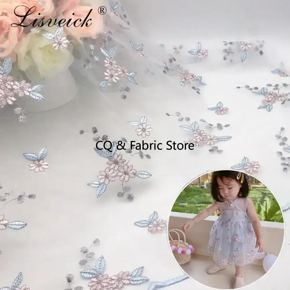 1 metro 143 cm fiore ricamato morbido tulle fiore tessuto a rete vestiti per ragazze donne vestono materiale fai da te decorazione per feste a casa