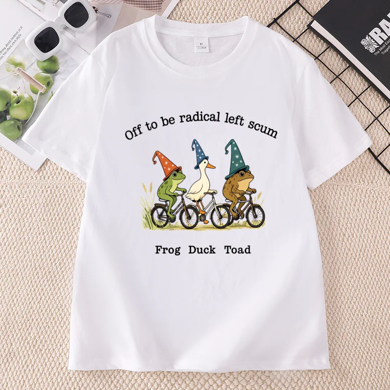 Off To Be Radical Left Scum T-Shirt Frog Duck Toad Tshirt Men Women Humor Tee Casual Round Neck Printed Tshirts Clothing