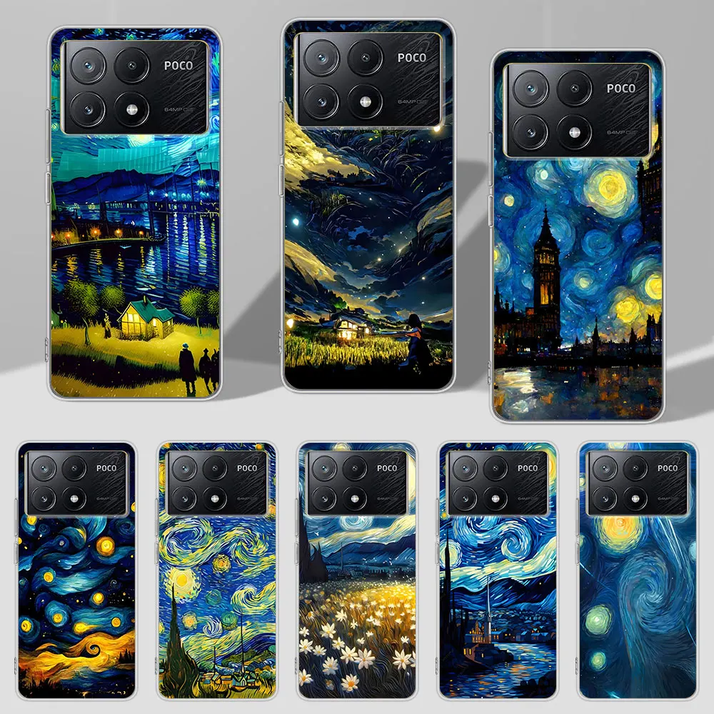 Starry Night Van Gogh Art Case for Xiaomi Poco X6 X5 F4 M5s X3 NFC F1 F5 M5 M3 M4 GT F3 F2 X4 Pro TPU Transparent Phone Cover