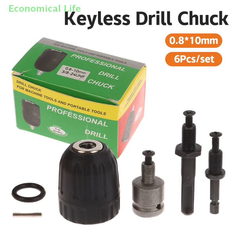 

6Pcs 0.8-10mm Keyless Drill Chuck Kit 3/8"-20UNF Thread Drill Hex Shank/SDS-Plus/Square Quick Grip Adapter Power Tool Parts